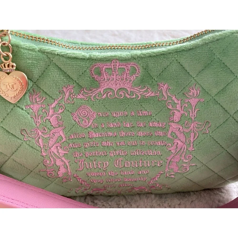 Juicy Couture Juicy Tale Shoulder Bag Retro Green Pink Quilted Bag Purse NEW - Picture 4 of 16